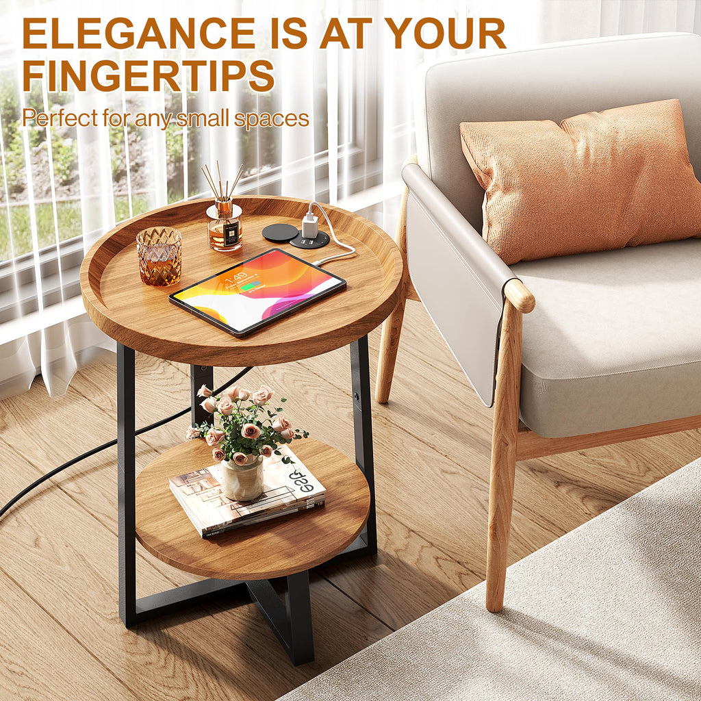 Round Side Table with Charging K926962