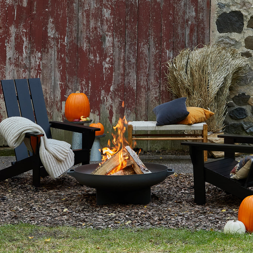 36” Round Wood Burning Steel Fire Pit with Spark Screen, Poker, Log Grate and Storage Cover E4410